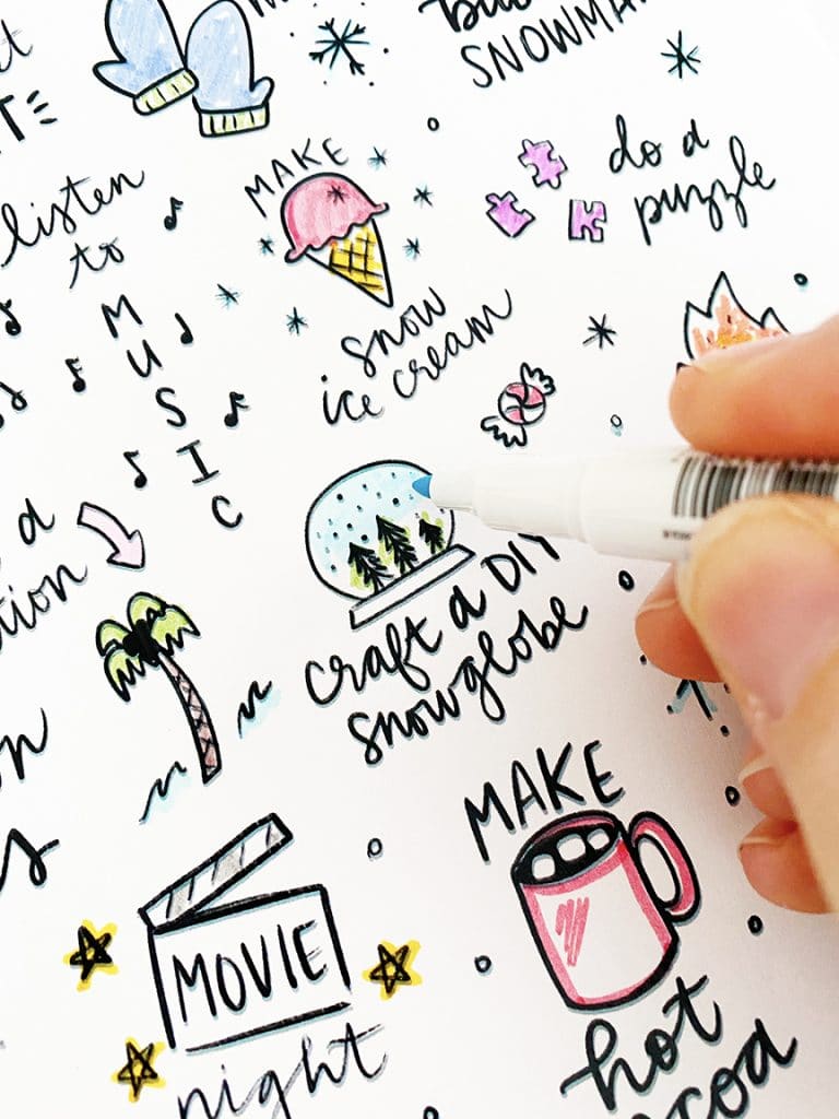 Printable Winter Bucket List Coloring Page by Pineapple Paper Co.