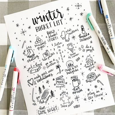 Printable Winter Bucket List Coloring Page