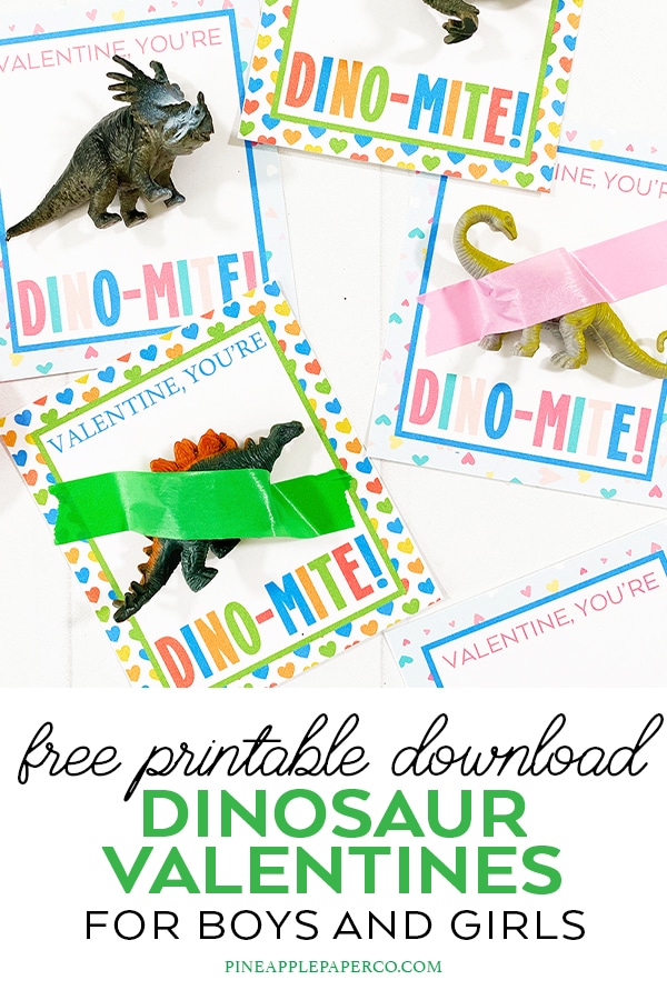 Free Printable Dinosaur Valentines for Kids by Pineapple Paper Co.