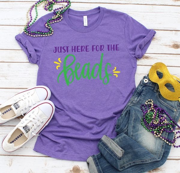 Just Here for the Beads DIY Mardi Gras Shirt by Pineapple Paper Co.