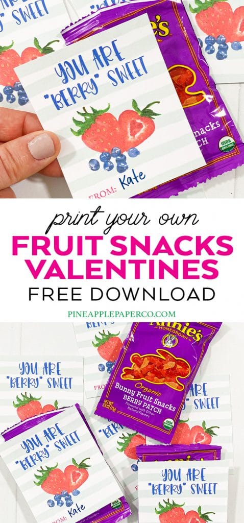 Free Printable Fruit Valentines for Fruit Snacks, Fruit Cups, and Juice by Pineapple Paper Co.