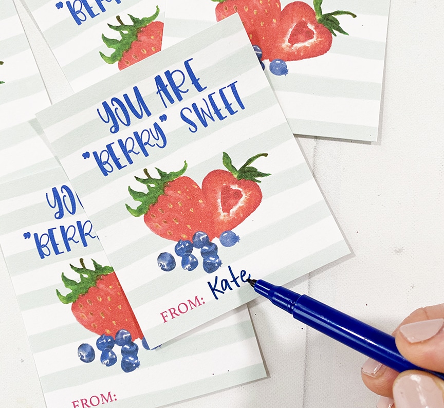 Free Printable Fruit Valentines for Fruit Snacks, Fruit Cups, and Juice by Pineapple Paper Co.