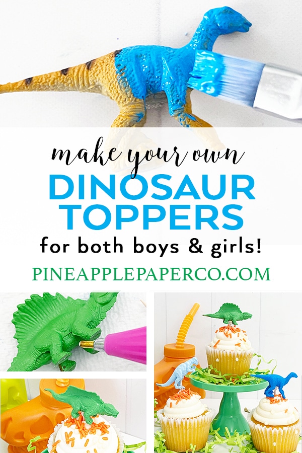 Easy DIY Dinosaur Cupcake Toppers for a Dinosaur Birthday Party by Pineapple Paper Co.