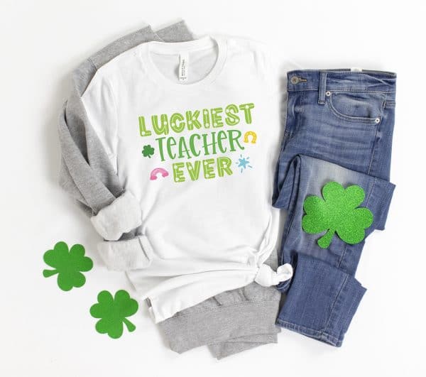 Luckiest Teacher Ever Shirt with SVG File for St. Patrick's Day by Pineapple Paper Co.