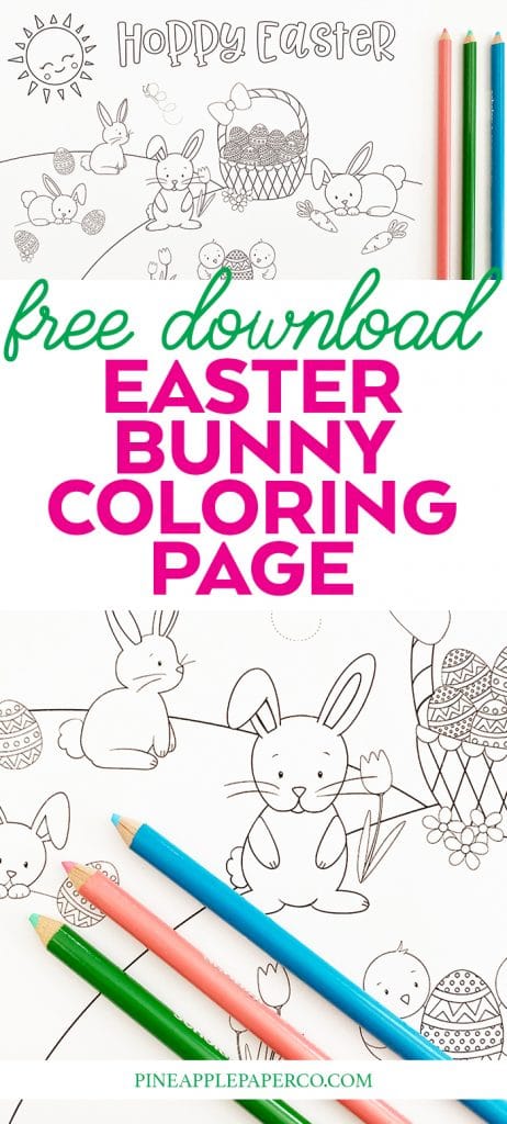 Free Printable Easter Bunny Coloring Page by Pineapple Paper Co.
