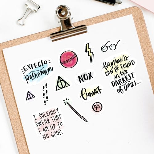Free Harry Potter Printable Stickers on Clipboard for Planners & Crafts by Pineapple Paper Co.