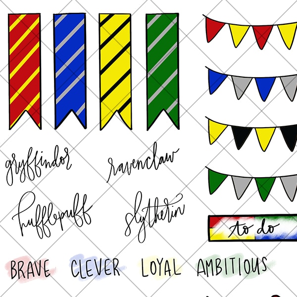 Harry Potter Hogwarts Houses Inspired Digital Printable Planner Stickers