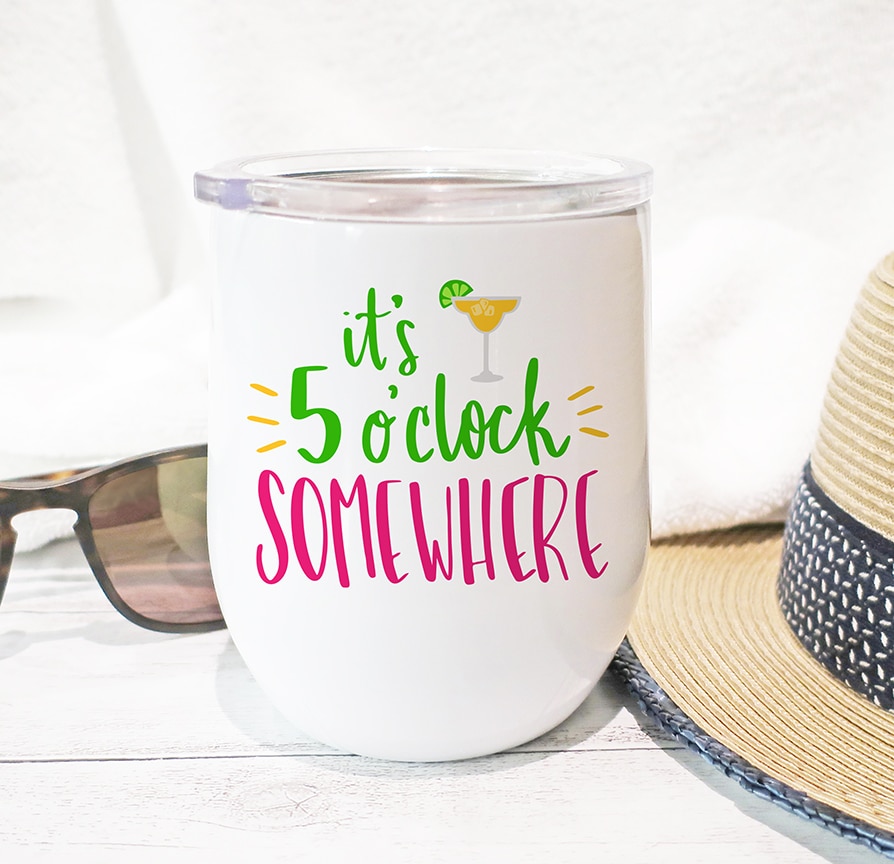 It's 5 o'clock Somewhere Wine Tumbler with Free SVG by Pineapple Paper Co.