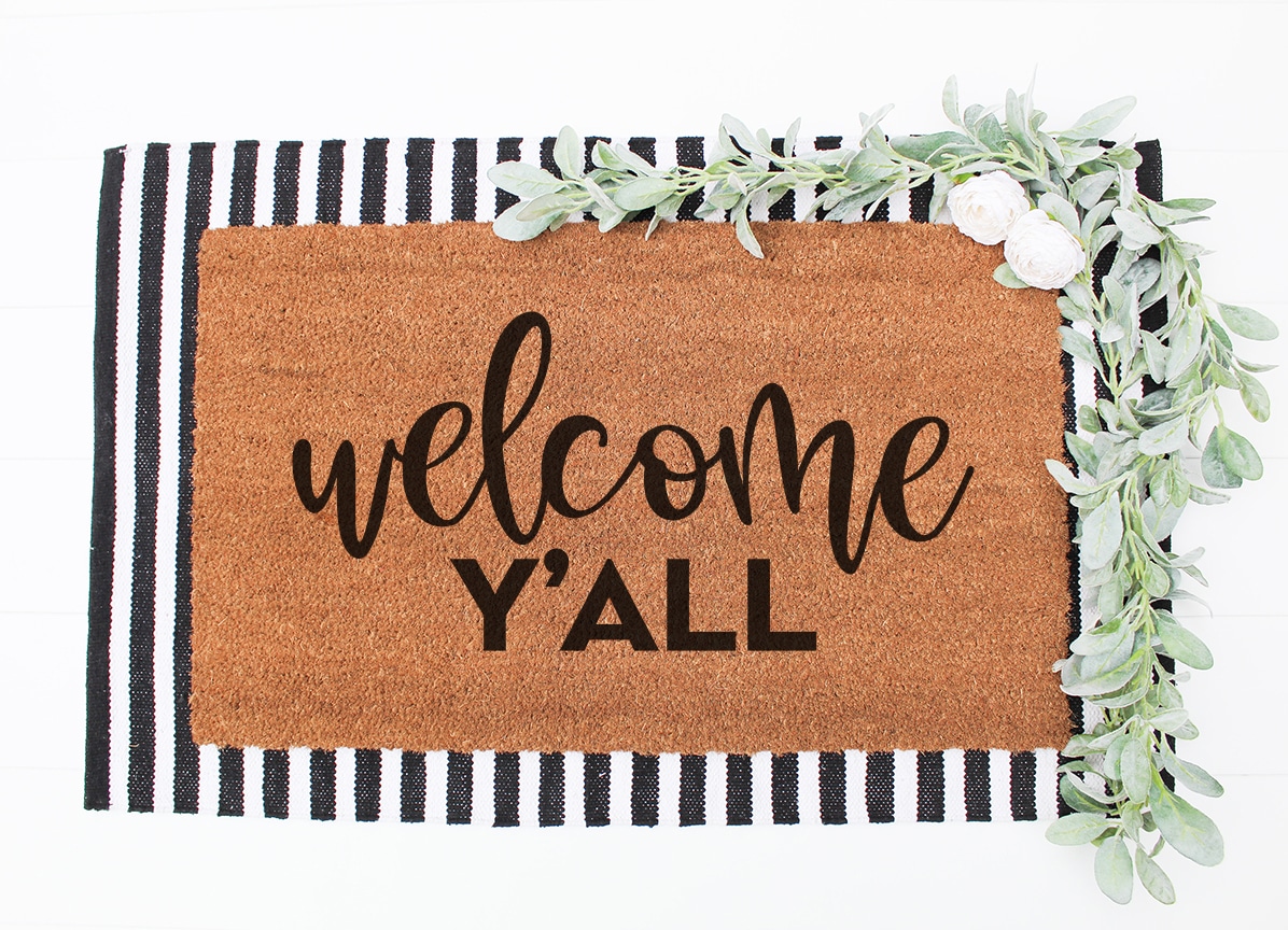 Welcome Y'all Doormat with Free SVG File for Cricut