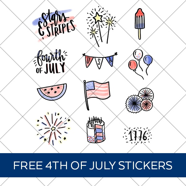 4th of July Patriotic Stickers PNG on Grid