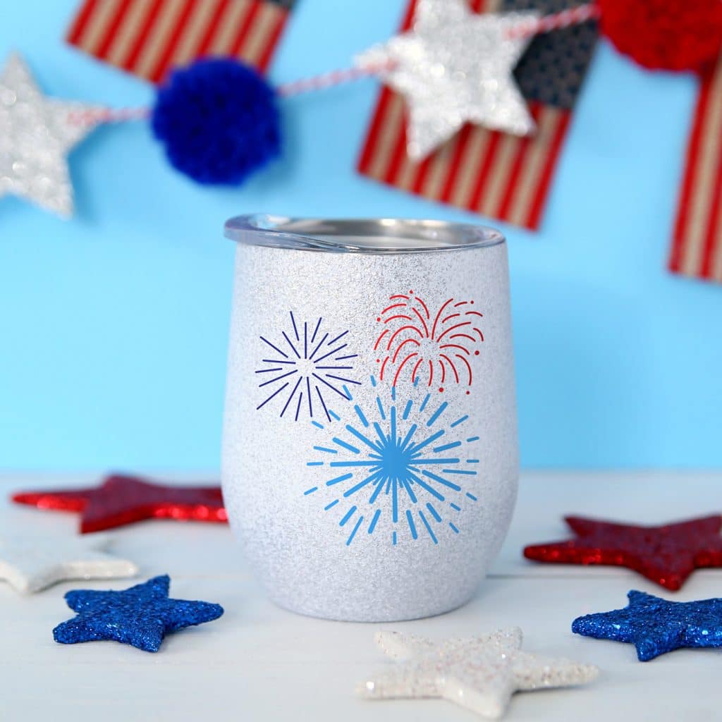 Fireworks 4th of July Wine tumbler with Free SVG by Pineapple Paper Co.