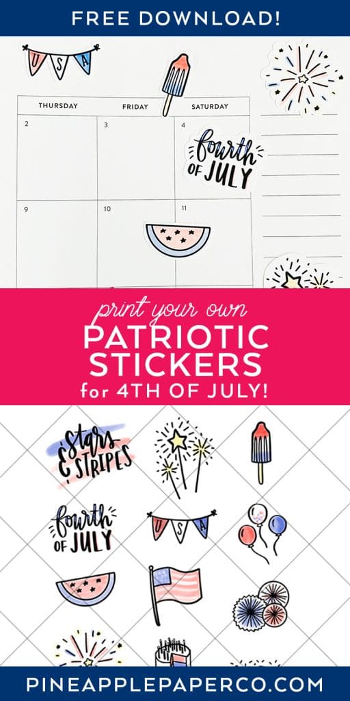 4th of July Printable Patriotic Stickers by Pineapple Paper Co.