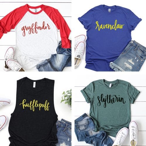 Handlettered Hogwarts Houses SVG on Shirts by Pineapple Paper Co.