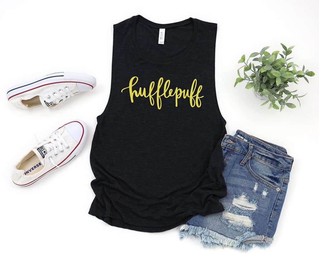 Hufflepuff Tank Shirt with Handlettered SVG File by Pineapple Paper Co.