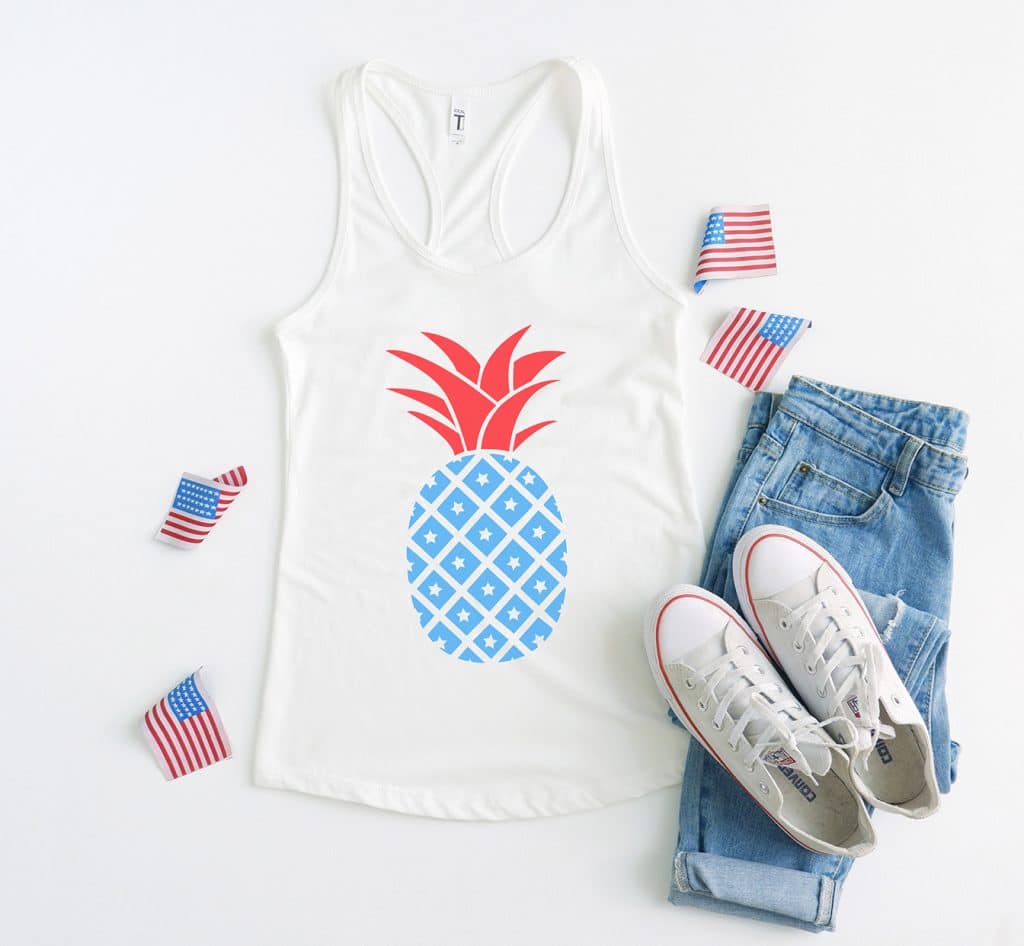 Patriotic Pineapple Tank Top made with Cricut and Free SVG File