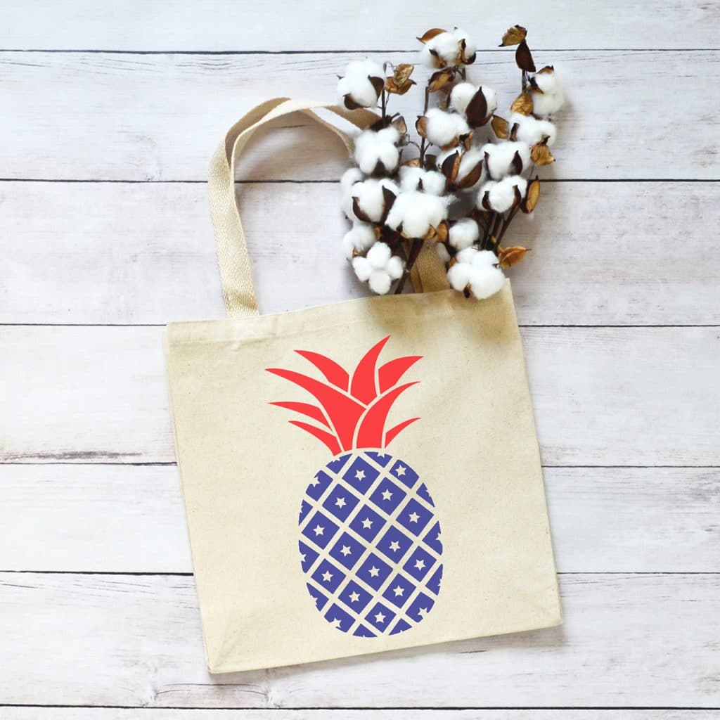 Red White and Blue Patriotic Pineapple Tote Bag by Pineapple Paper Co. with Free SVG