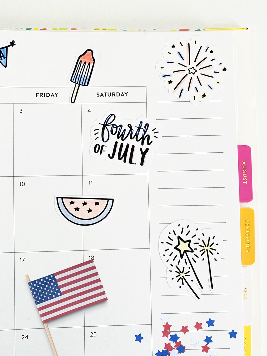 4th of July Printable Patriotic Stickers on Planner by Pineapple Paper Co.