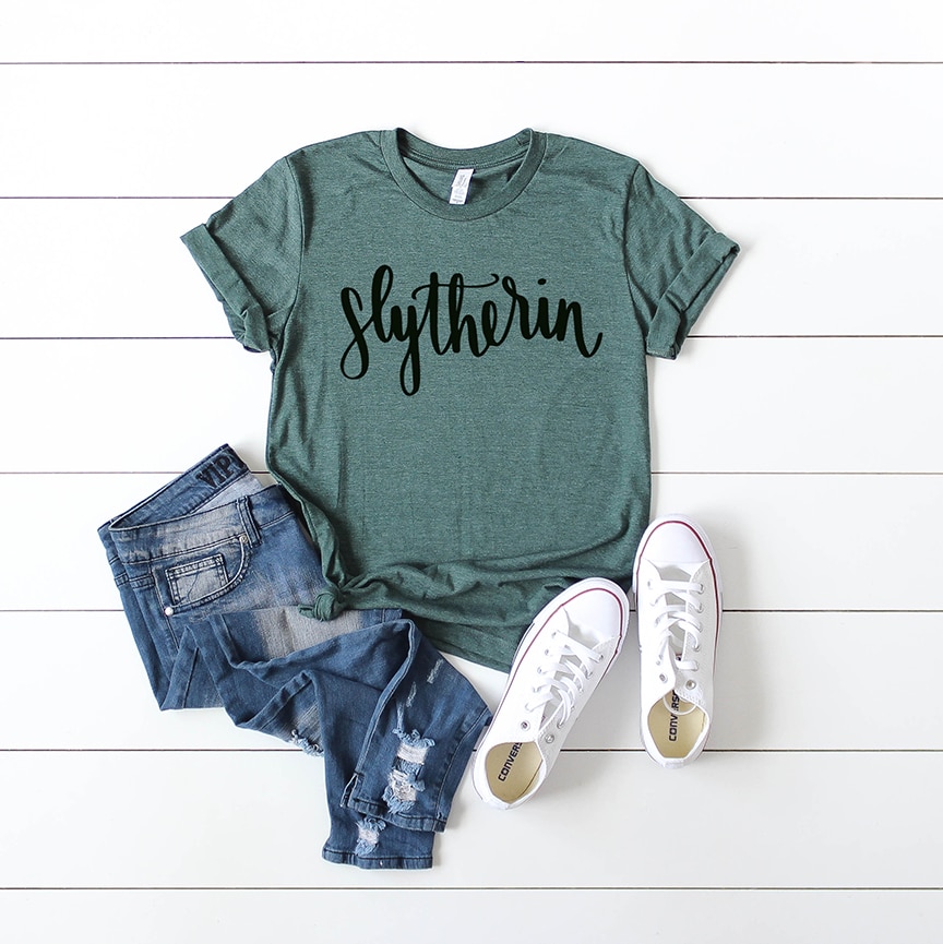 Slytherin Shirt with Handlettered Hogwarts House SVG File by Pineapple Paper Co.
