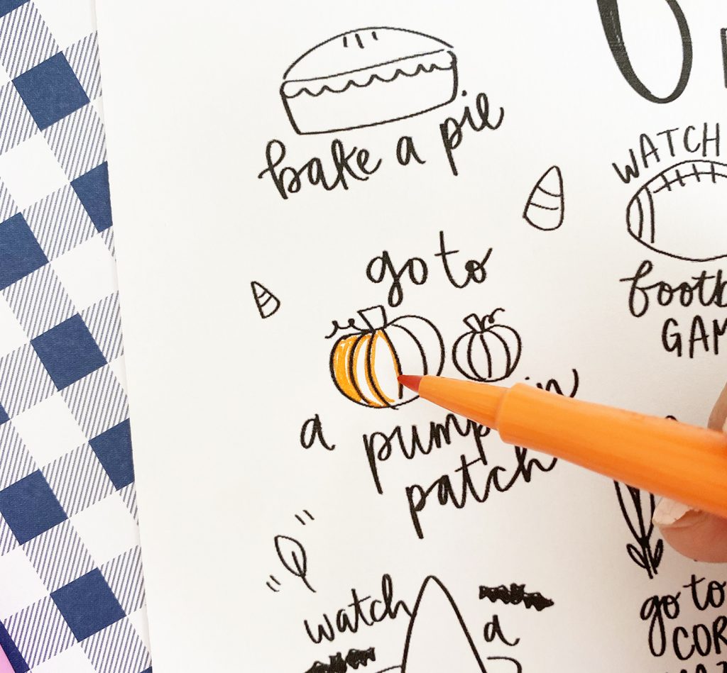 Fall Bucket List Coloring Page with Markers