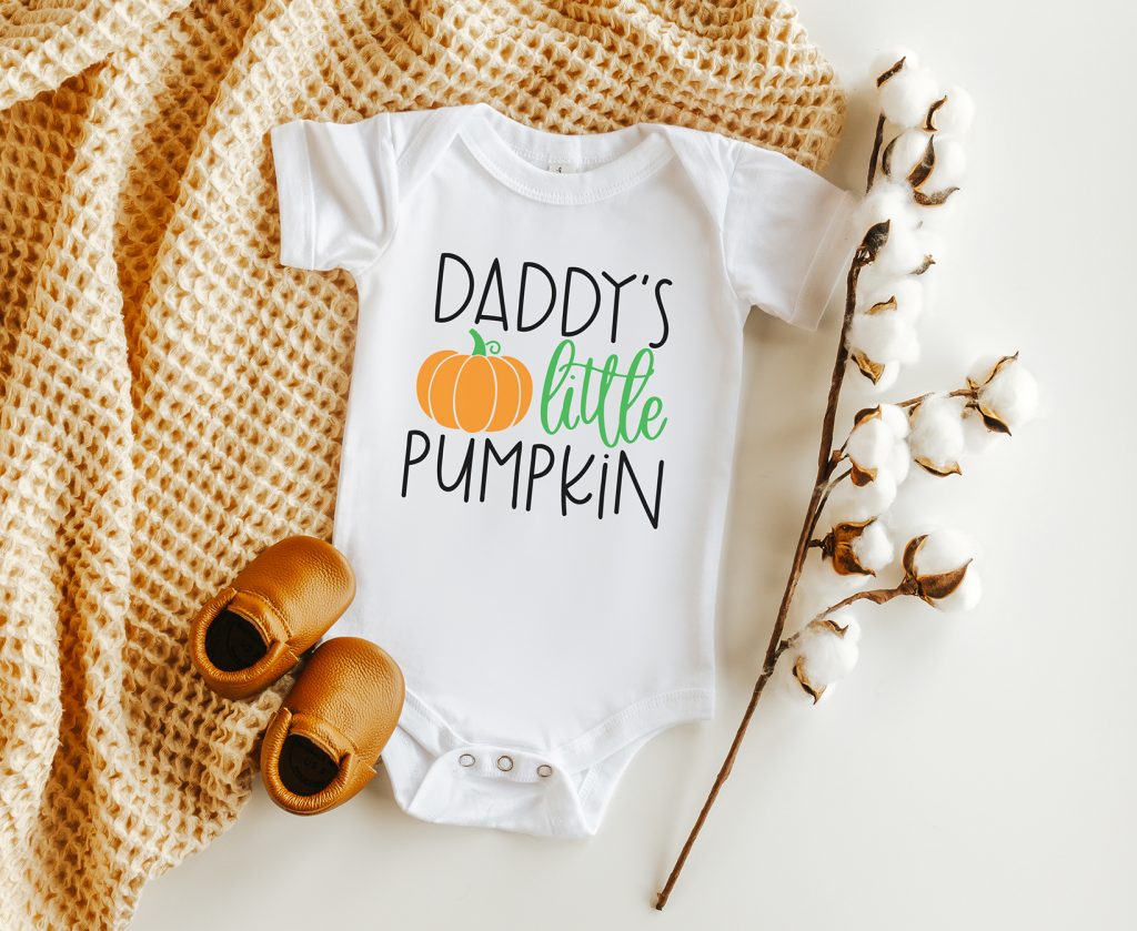 Daddy's Little Pumpkin Onesie made with Cricut Free SVG by Pineapple Paper Co.