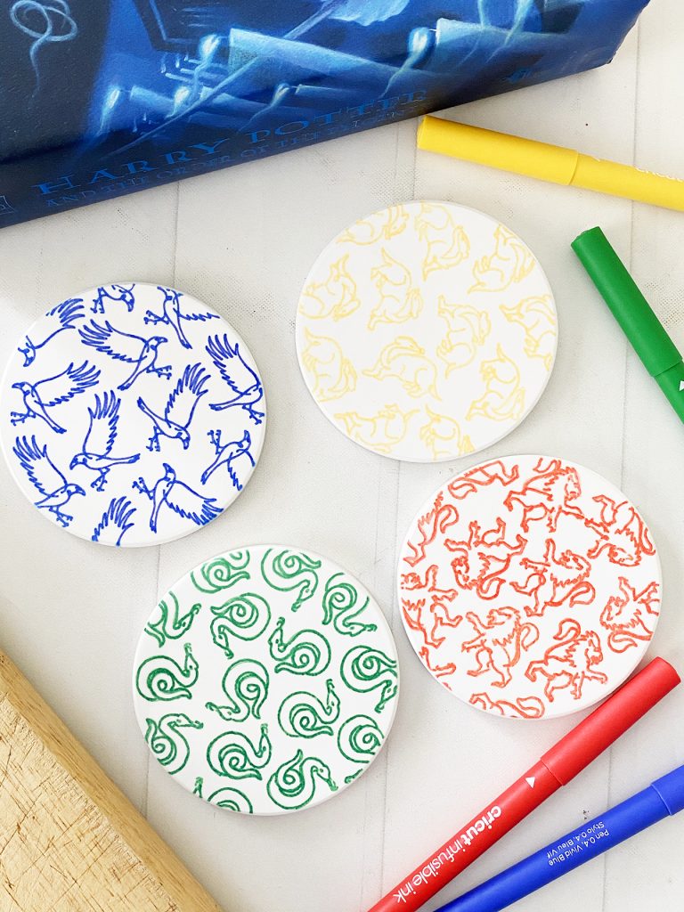 Cricut Infusible Ink DIY Harry Potter Coasters with Hogwarts House Icons