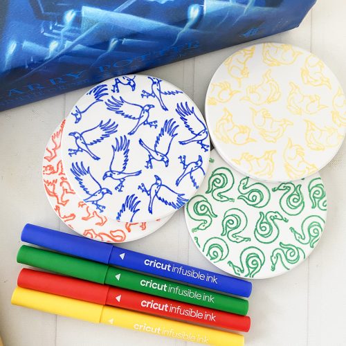 Cricut Infusible Ink DIY Harry Potter Coasters with Hogwarts House Icons