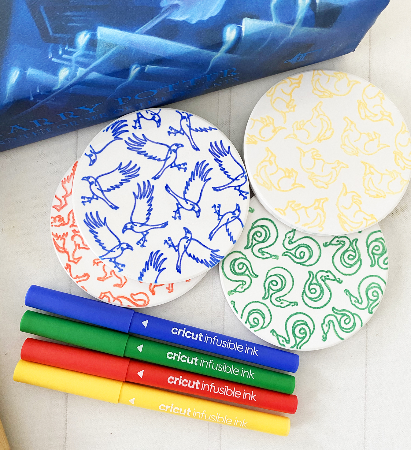 Cricut Infusible Ink DIY Harry Potter Coasters with Hogwarts House Icons