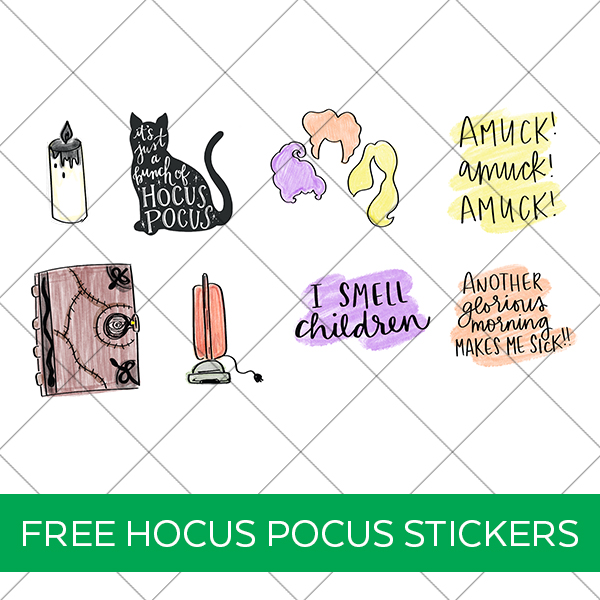 Free Printable Hocus Pocus Stickers at Pineapple Paper Co.