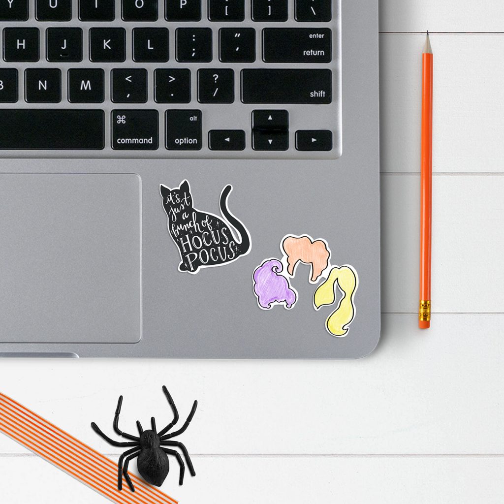 Free Printable Hocus Pocus Stickers to Use as Laptop Decals at Pineapple Paper Co.