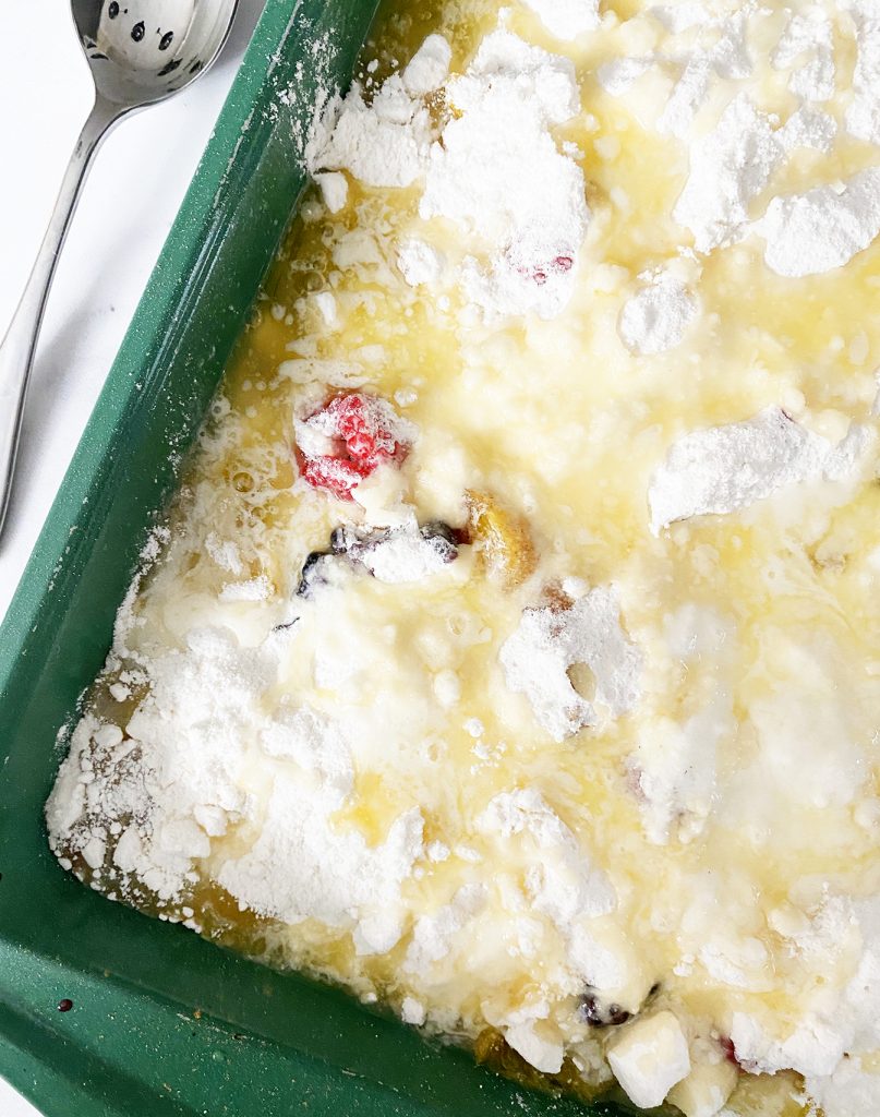 Easy Berry Peach Dump Cake Recipe by Pineapple Paper Co.