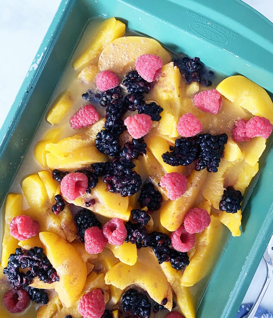 Easy Berry Peach Dump Cake Recipe by Pineapple Paper Co.