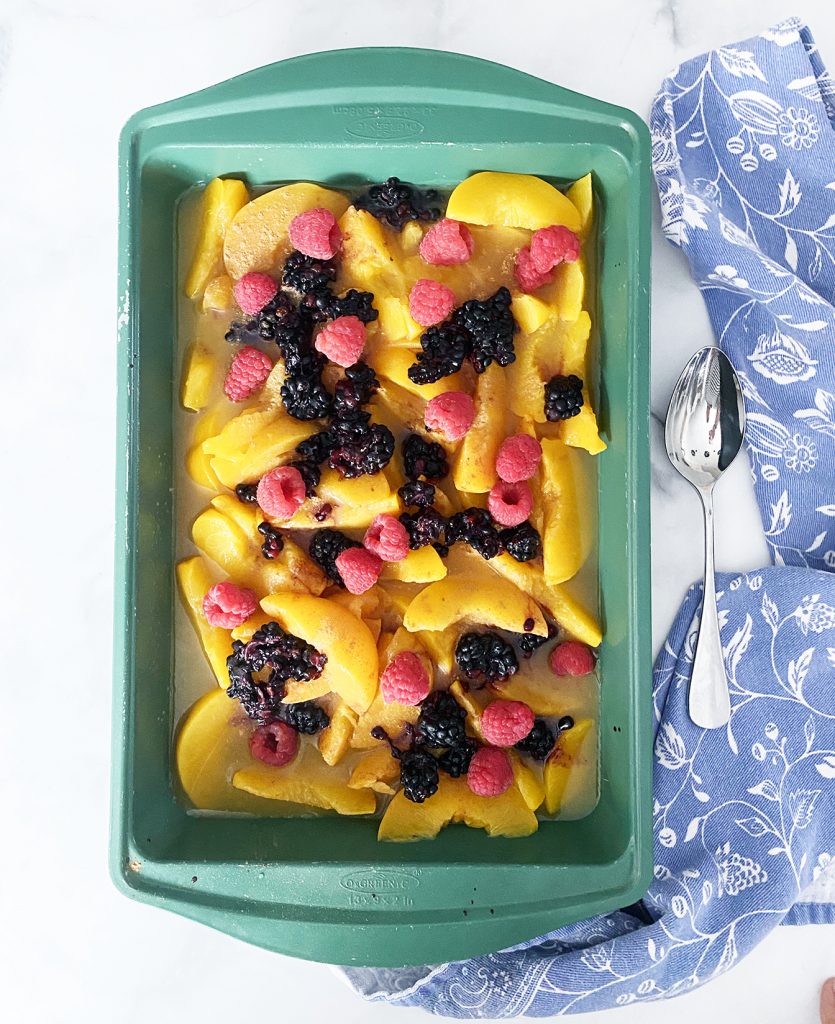 Easy Berry Peach Dump Cake Recipe by Pineapple Paper Co.