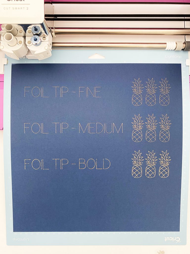 Fine, Medium, and Bold Cricut Foil Transfer System Tip Comparison