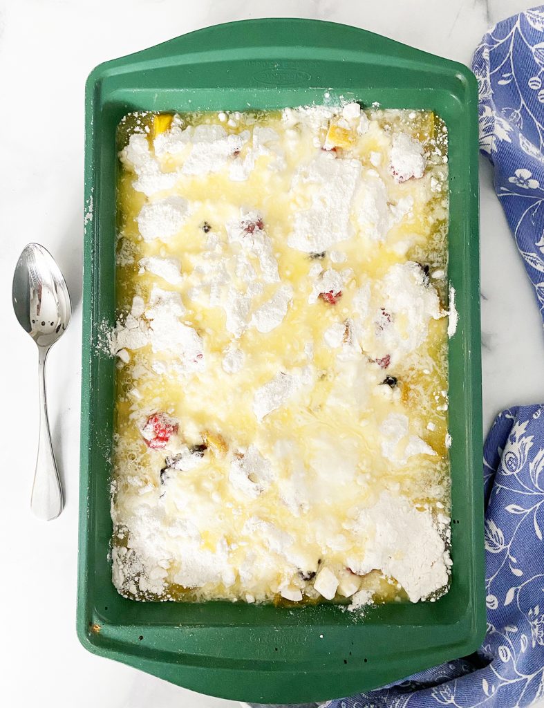 Easy Berry Peach Dump Cake Recipe by Pineapple Paper Co.