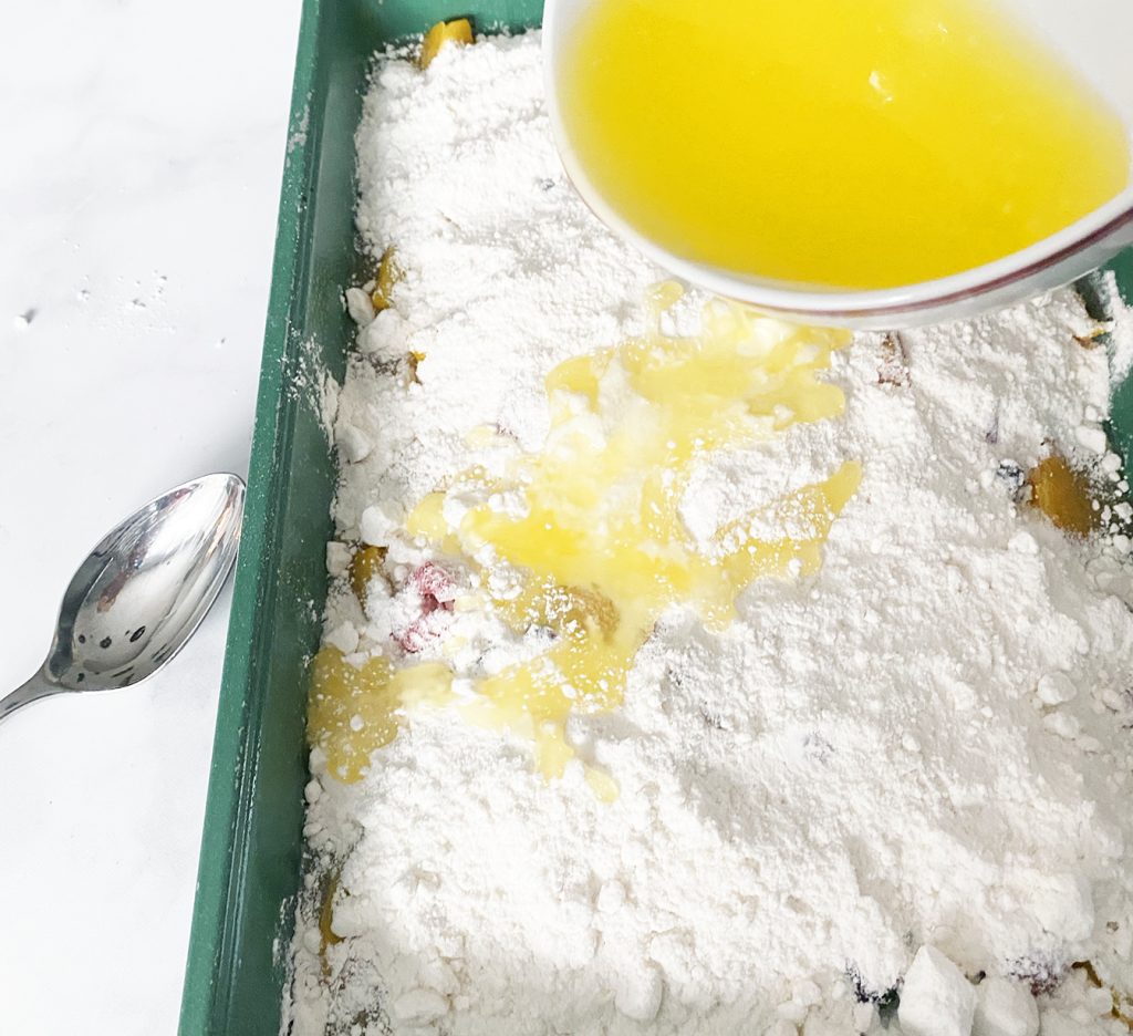 Easy Berry Peach Dump Cake Recipe by Pineapple Paper Co.