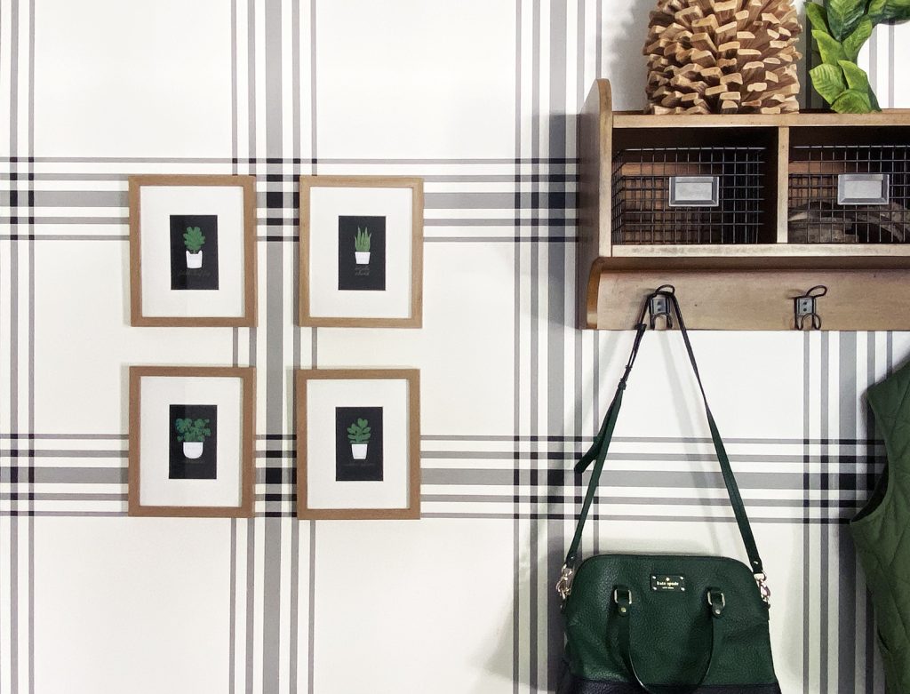 Foil Art Prints Hanging on Plaid Wall Made with Cricut Foil Transfer System