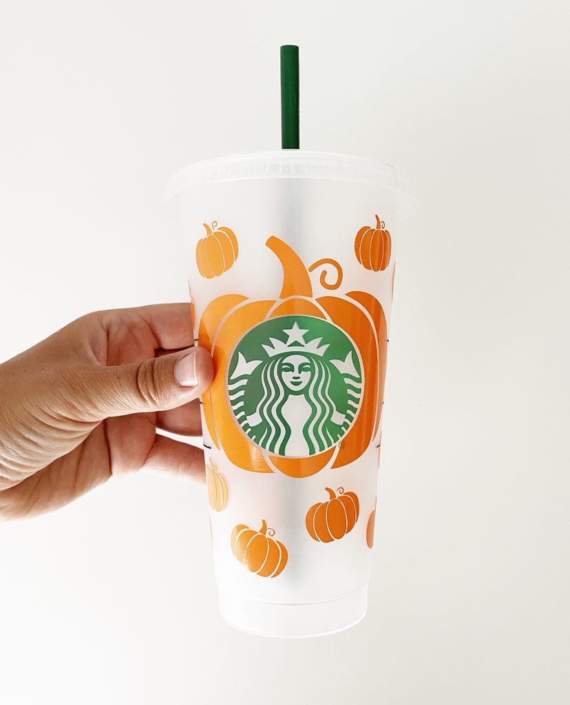 Starbucks Cold Cup with Pumpkin Vinyl Cup Wrap Made with Cricut - FREE SVG at PIneapple Paper Co.