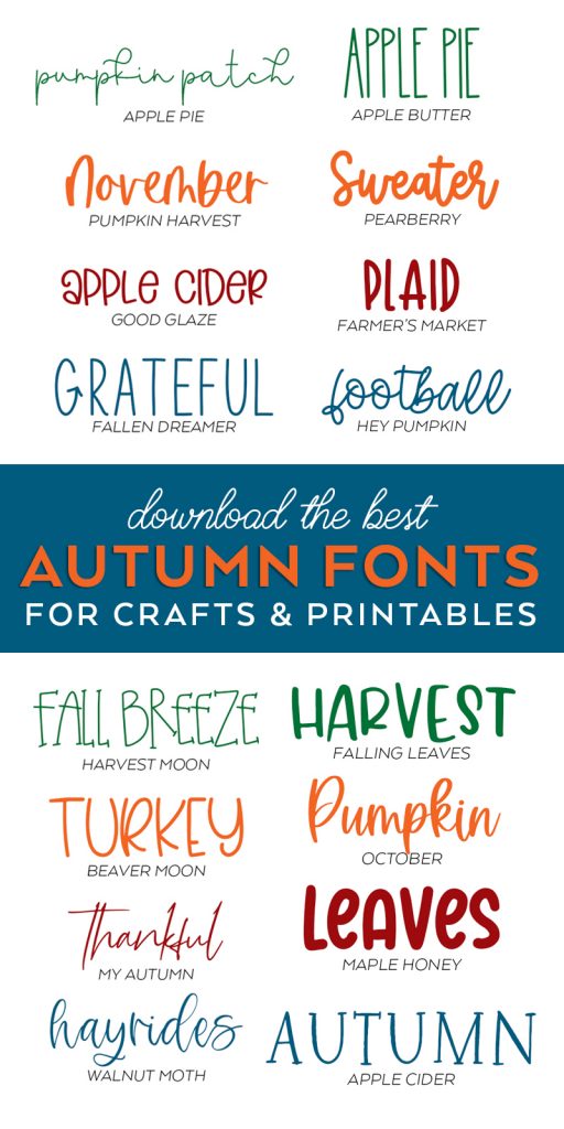 Fall and Autumn Fonts to use for Fall and Thanksgiving Crafts