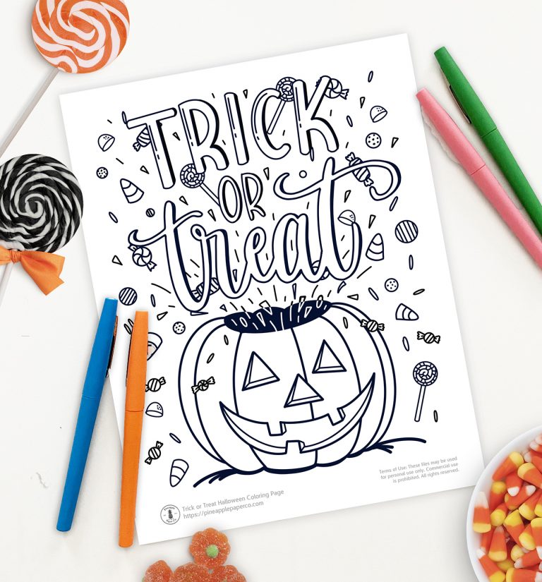 Free Halloween Trick or Treat Coloring Page