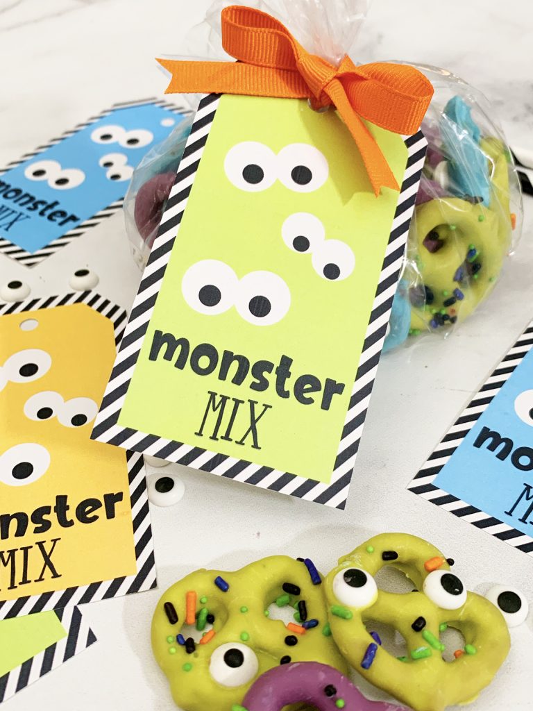 Monster Halloween Snack Mix Recipe and Free Printable Treat Tag