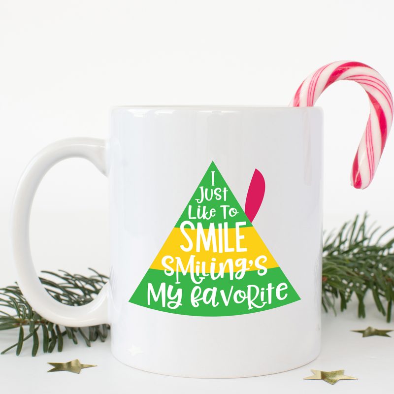 Smiling's My Favorite Elf Movie SVG on DIY Mug