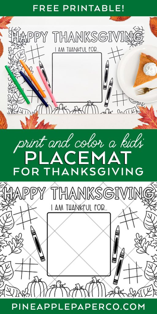 Free Coloring Page Placemat for Thanksgiving