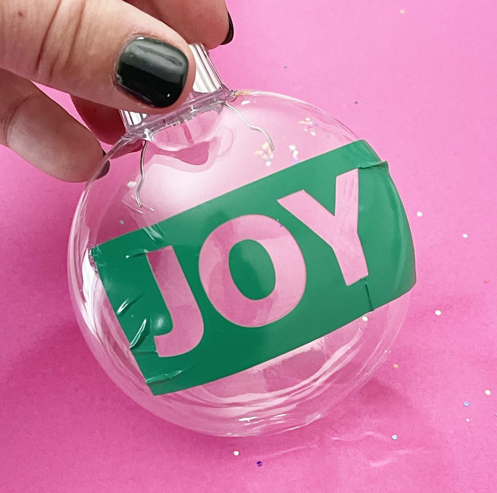 DIY Glitter Joy Ornament with Cricut Vinyl Stencil