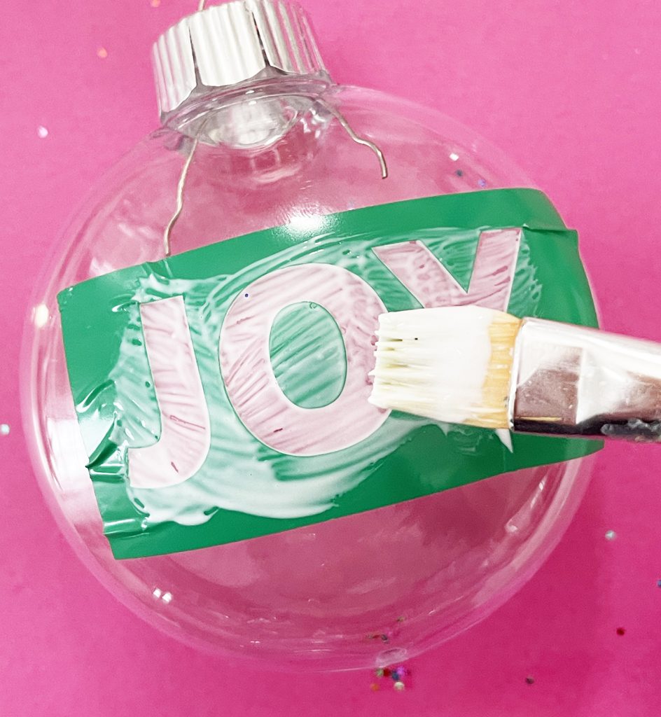 DIY Glitter Joy Ornament with Cricut Vinyl Stencil