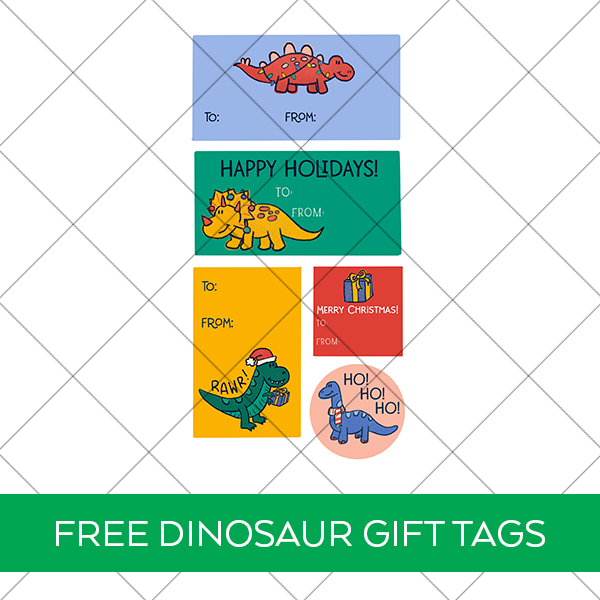 Dinosaur Christmas Printable Gift Tag Stickers from Pineapple Paper Co.