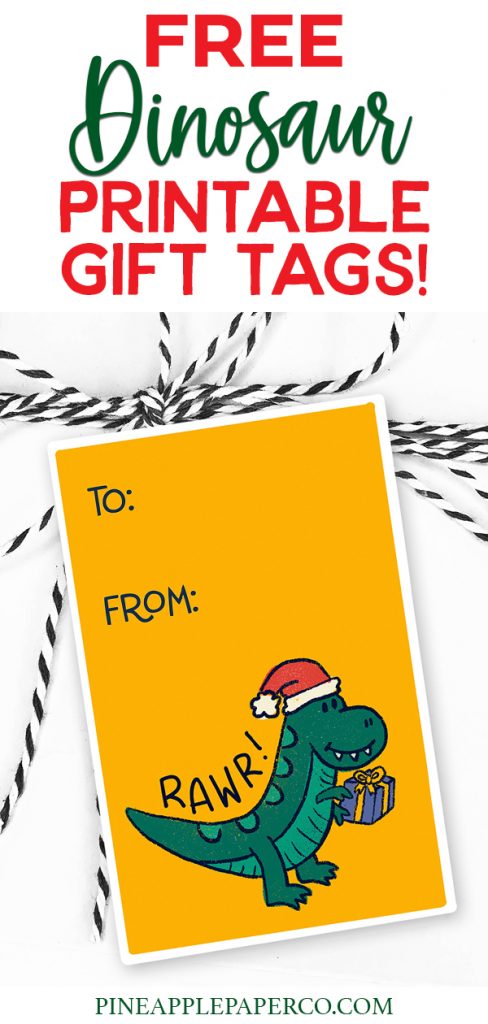 Dinosaur Christmas Printable Gift Tag Stickers from Pineapple Paper Co.