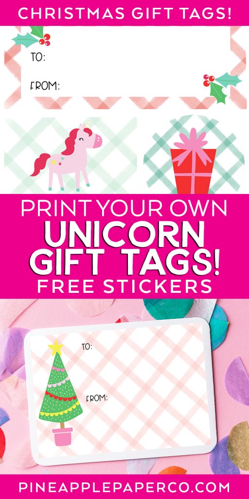 FREE Printable Unicorn Gift Tag Stickers for Christmas