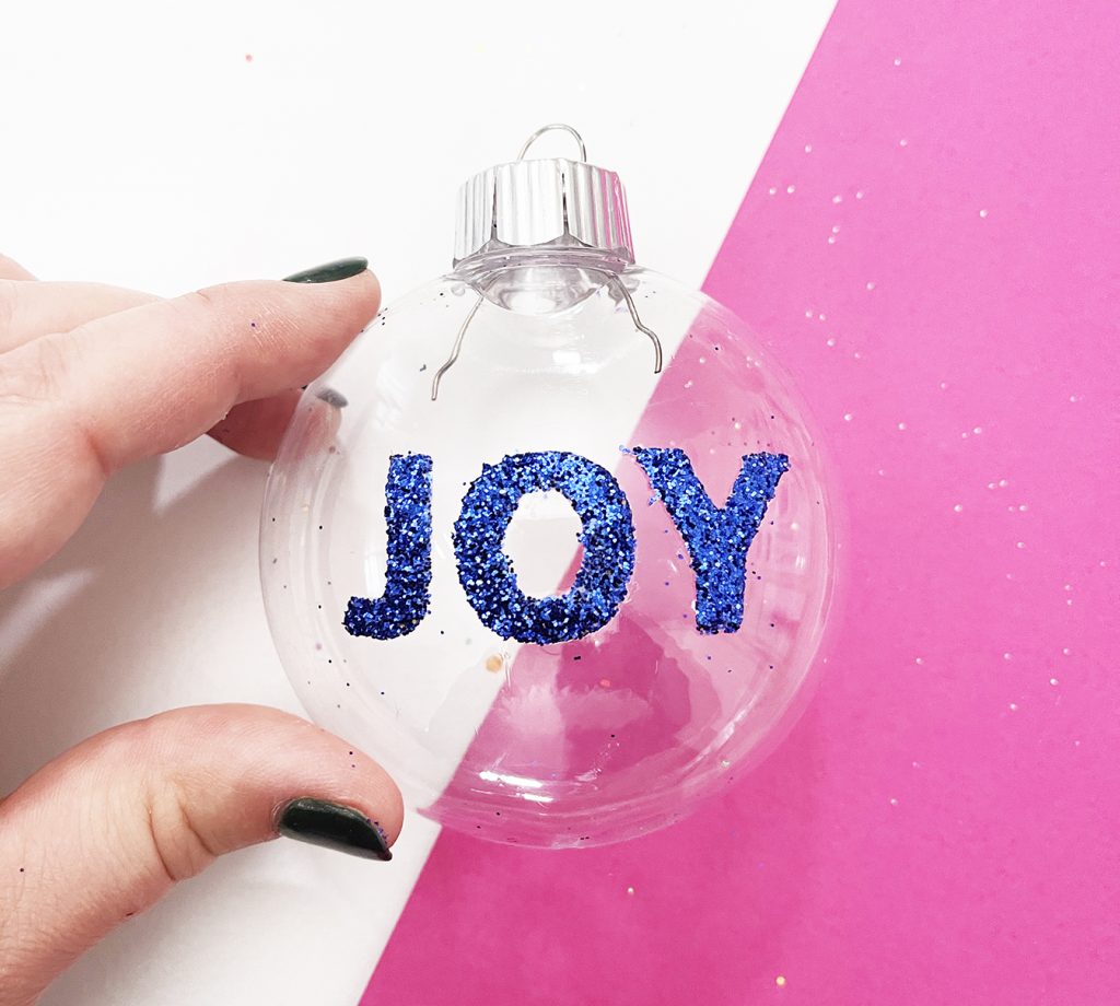 DIY Glitter Joy Ornament with Cricut Vinyl Stencil