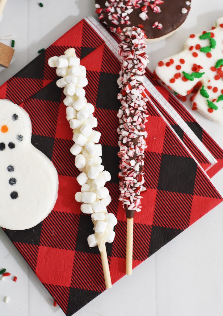 Hot Chocolate Charcuterie Board Peppermint and Marshmallow Stir Sticks