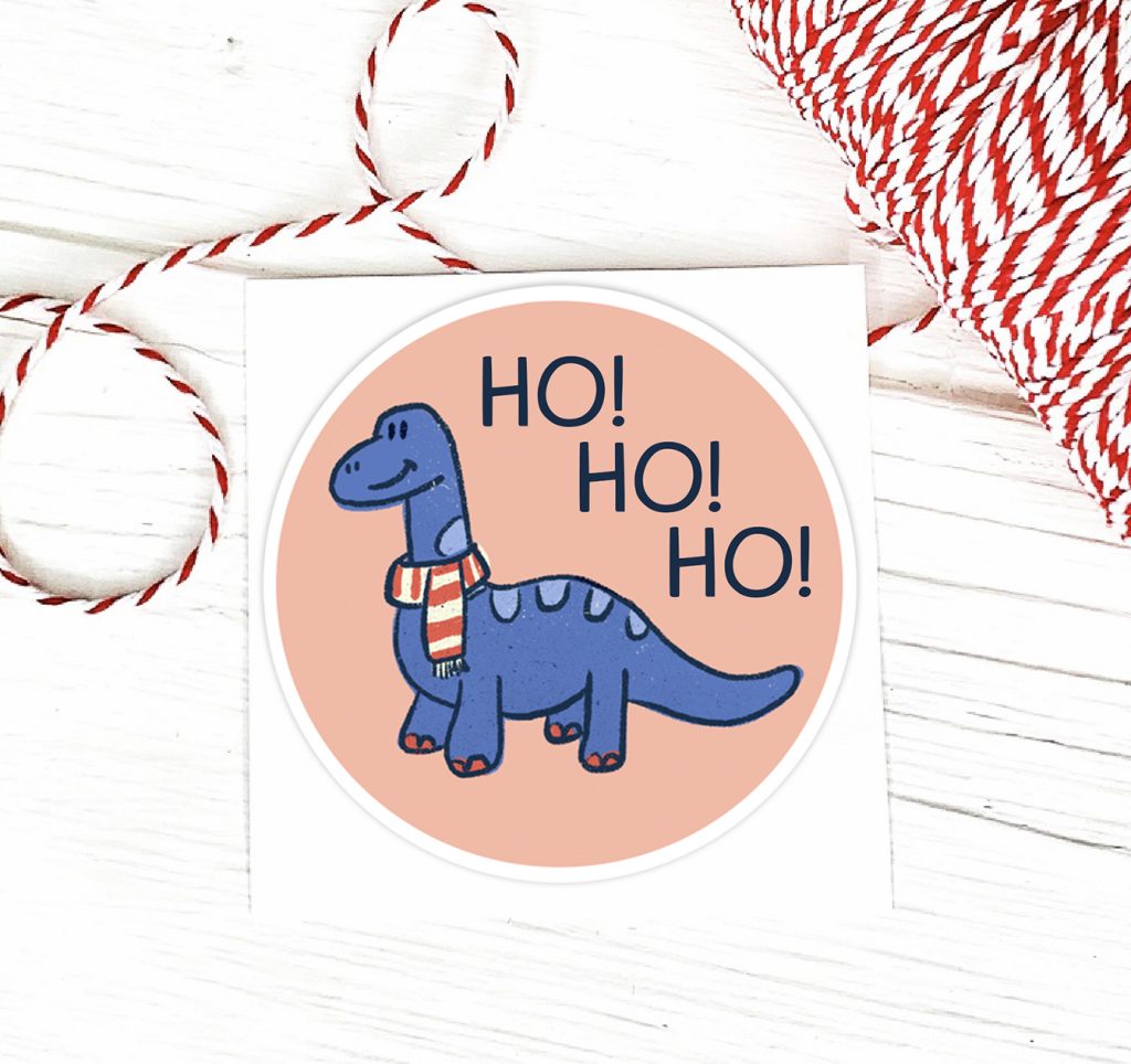 Dinosaur Christmas Printable Gift Tag Stickers from Pineapple Paper Co.